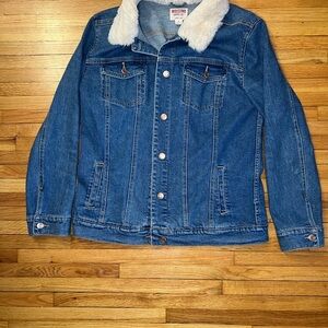 Mossimo Blue Denim Jacket with White Faux Fur Collar